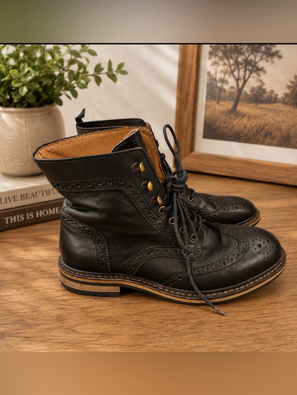 1901 dress boots lace-up black leather suede wingtip ankle boot size 10